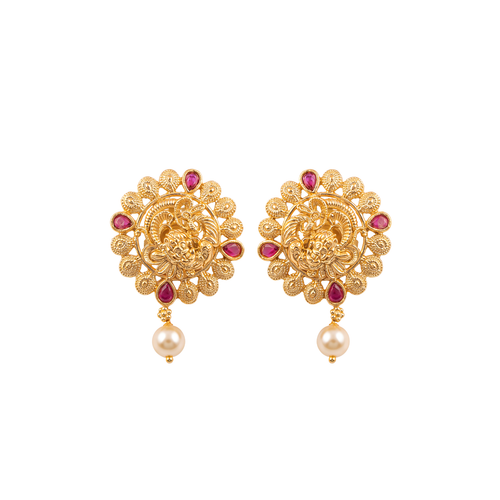 Kaveri Studs: Scalloped Ruby Accent Studs