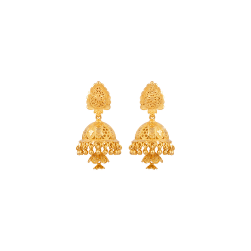 Classic Gold Jhumka Earrings With Beads