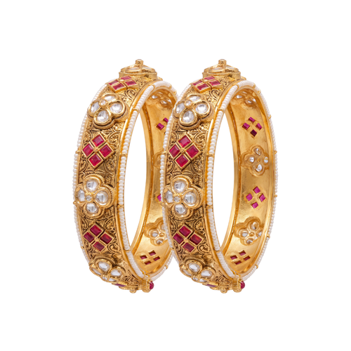 Ruby Studded Gold Bangles