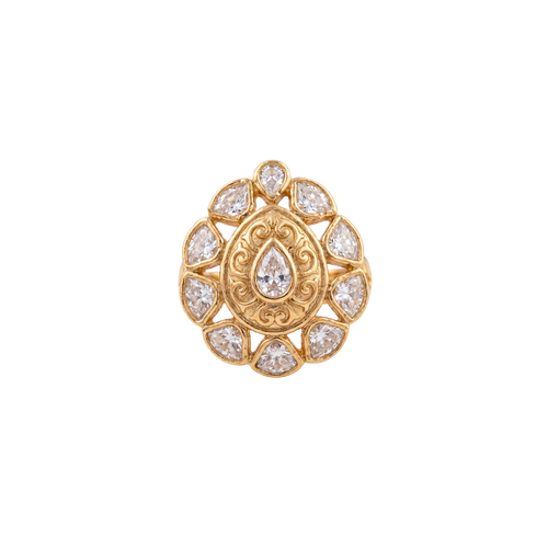 The Aadrika Nakshi Carved Polki Teardrop Ring