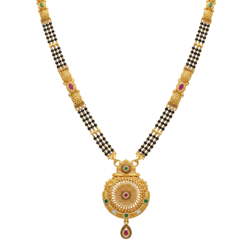 Sharda Mangalsutra: Circular Ribbed Ruby Pendant