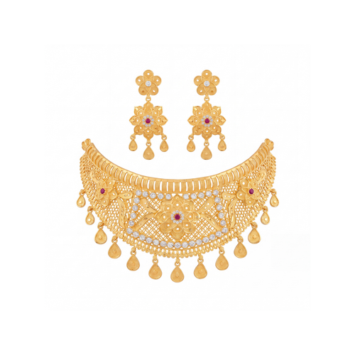 Floral Medallion Gold Choker Set