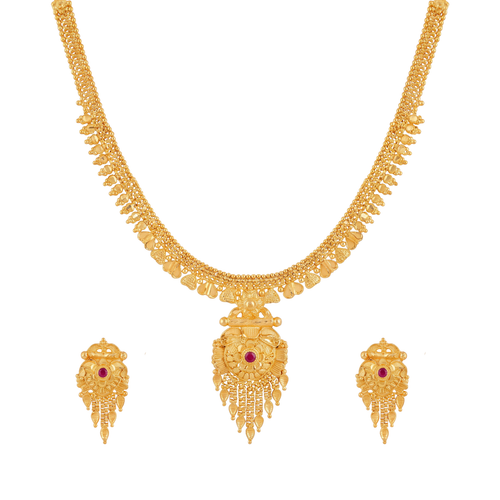 Floral Accent Gold Necklace Set