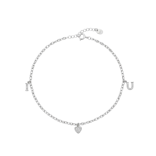 Forever: I Love You Charm Anklet in 925 Sterling Silver