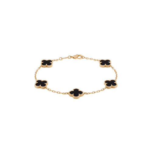 Noire: Black Quatrefoil Bracelet in Gold vermeil 925 Sterling Silver