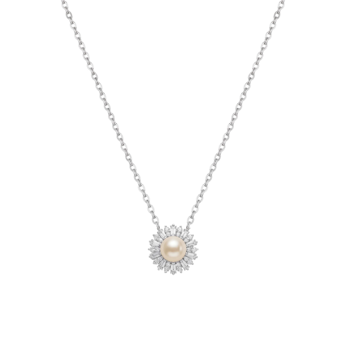 Glow Getter: Pearl & Crystal Statement Pendant Necklace in 925 Sterling Silver
