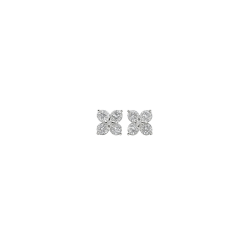 Four Leaf Clover Diamond Cluster Earrings in 925 Sterling Silver
