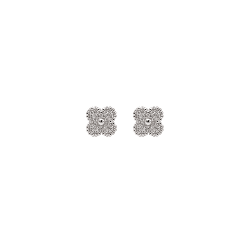 Odelie: Pave Quatrefoil Stud Earrings in 925 Sterling Silver