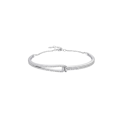 Elegant Interlocking Pave Diamond Kada in 925 Sterling Silver
