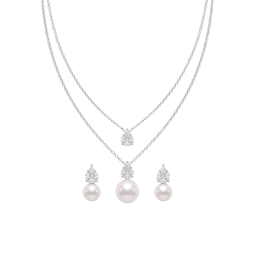 Layered Pear Drop Pearl Pendant Set in 925 Sterling Silver