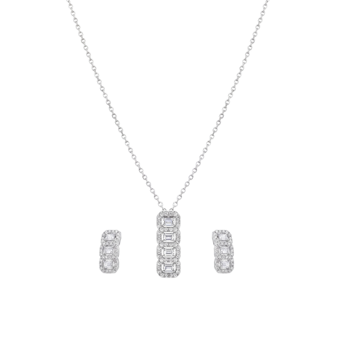 The Sterling Art Deco Emerald-Cut Halo Pendant Set in 925 Sterling Silver