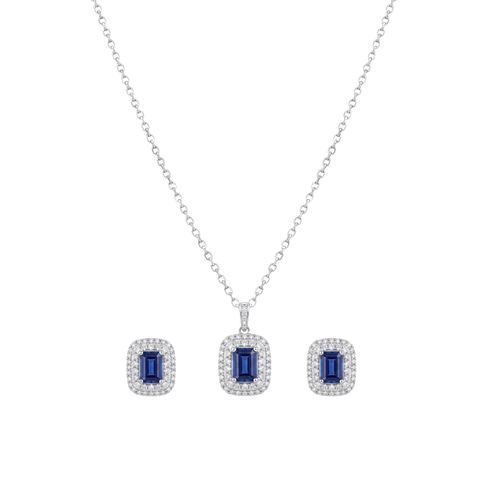 Daydreamer: Emerald-Cut Crystal Pendant & Stud Earrings Set in 925 Sterling Silver