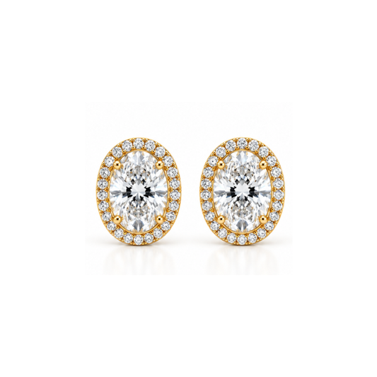 Moonflower Oval Halo Lab-Grown Diamond Stud Earrings Gold Vermeil