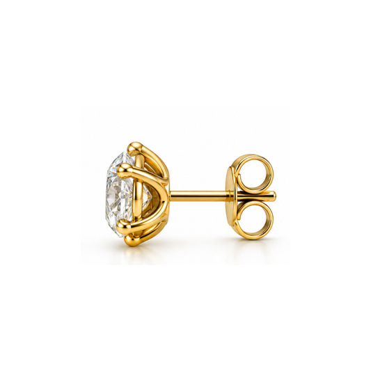 Coronet Kiss: Six-Prong Round Solitaire Lab-Grown Diamond Stud Earrings in Gold Vermeil