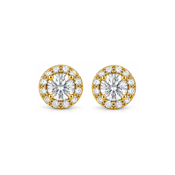 Halo d’Amour: Round Halo Lab-Grown Diamond Stud Earrings in Gold Vermeil