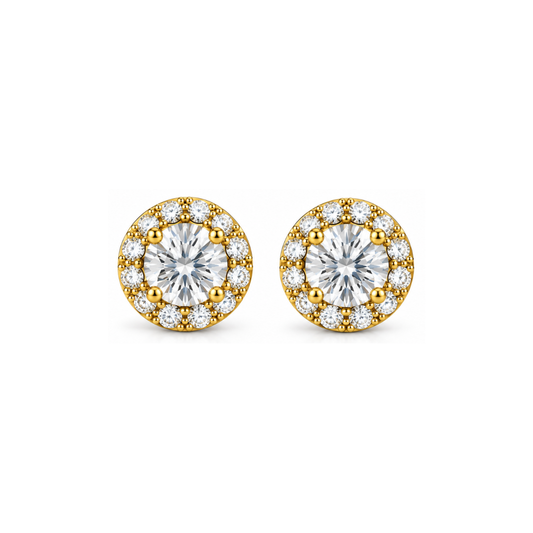 Halo d’Amour: Round Halo Lab-Grown Diamond Stud Earrings in Gold Vermeil