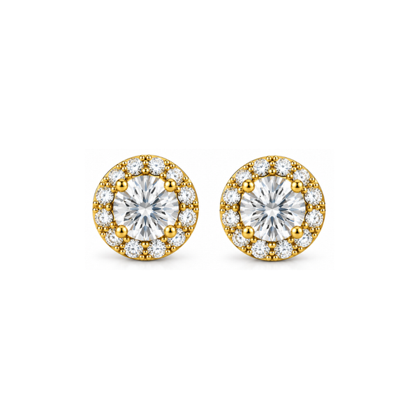 Halo d’Amour: Round Halo Lab-Grown Diamond Stud Earrings in Gold Vermeil