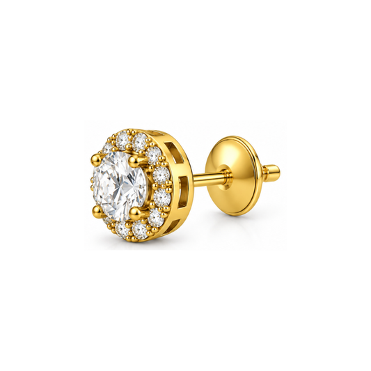 Halo d’Amour: Round Halo Lab-Grown Diamond Stud Earrings in Gold Vermeil