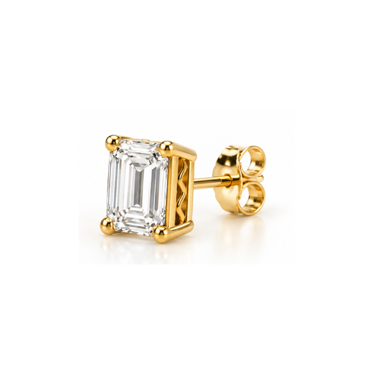 Noblesse: Emerald-Cut Solitaire Lab-Grown Diamond Stud Earrings in Gold Vermeil