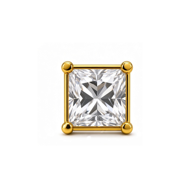 Diadème: Rectangular Solitaire Lab-Grown Diamond Stud Earrings in Gold Vermeil