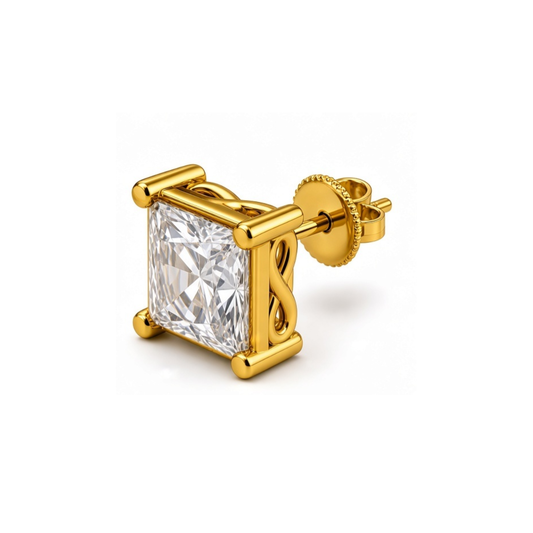 Diadème: Rectangular Solitaire Lab-Grown Diamond Stud Earrings in Gold Vermeil