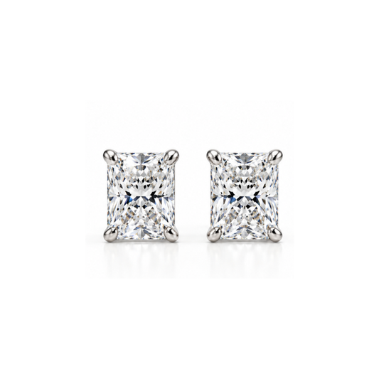 Fire & Ice: Radiant-Cut Solitaire Lab-Grown Diamond Stud Earrings in 925 Sterling Silver