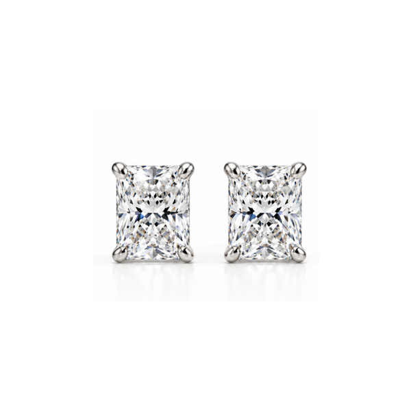 Fire & Ice: Radiant-Cut Solitaire Lab-Grown Diamond Stud Earrings in 925 Sterling Silver