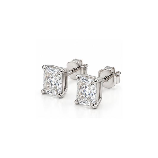 Fire & Ice: Radiant-Cut Solitaire Lab-Grown Diamond Stud Earrings in 925 Sterling Silver