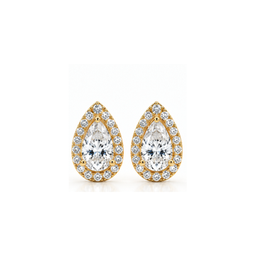 Dewkiss Pear Halo Lab-Grown Diamond Stud Earrings Gold Vermeil