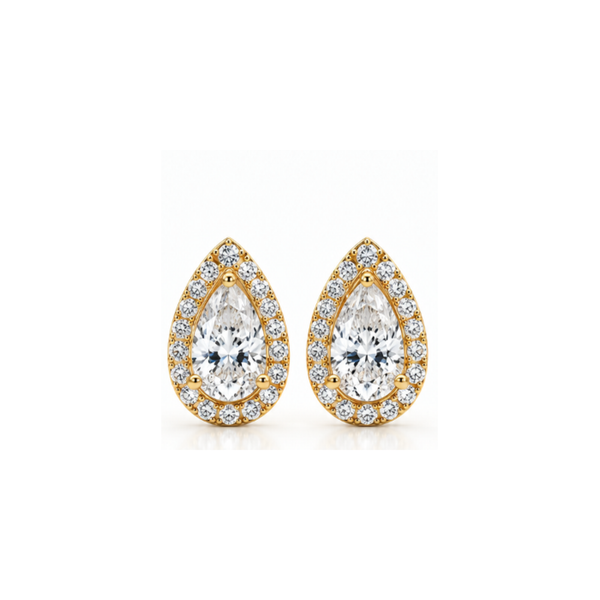 Dewkiss Pear Halo Lab-Grown Diamond Stud Earrings Gold Vermeil