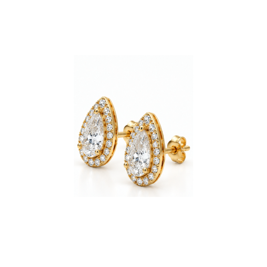 Dewkiss Pear Halo Lab-Grown Diamond Stud Earrings Gold Vermeil