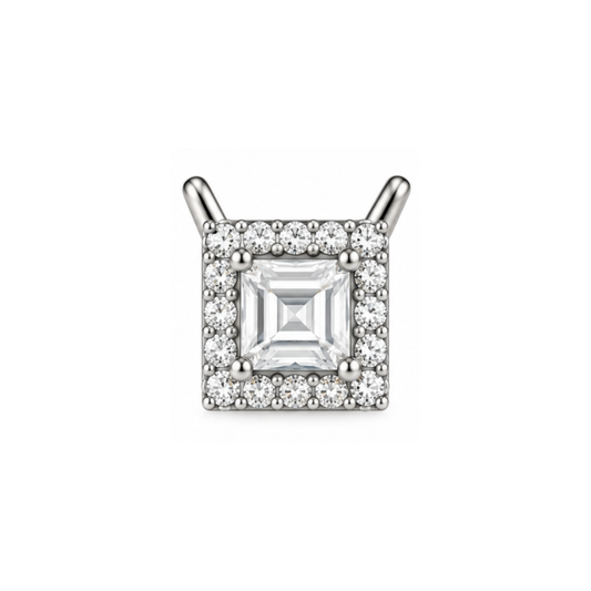 Leonora Emerald-Cut Halo Lab-Grown Diamond Pendant Silver