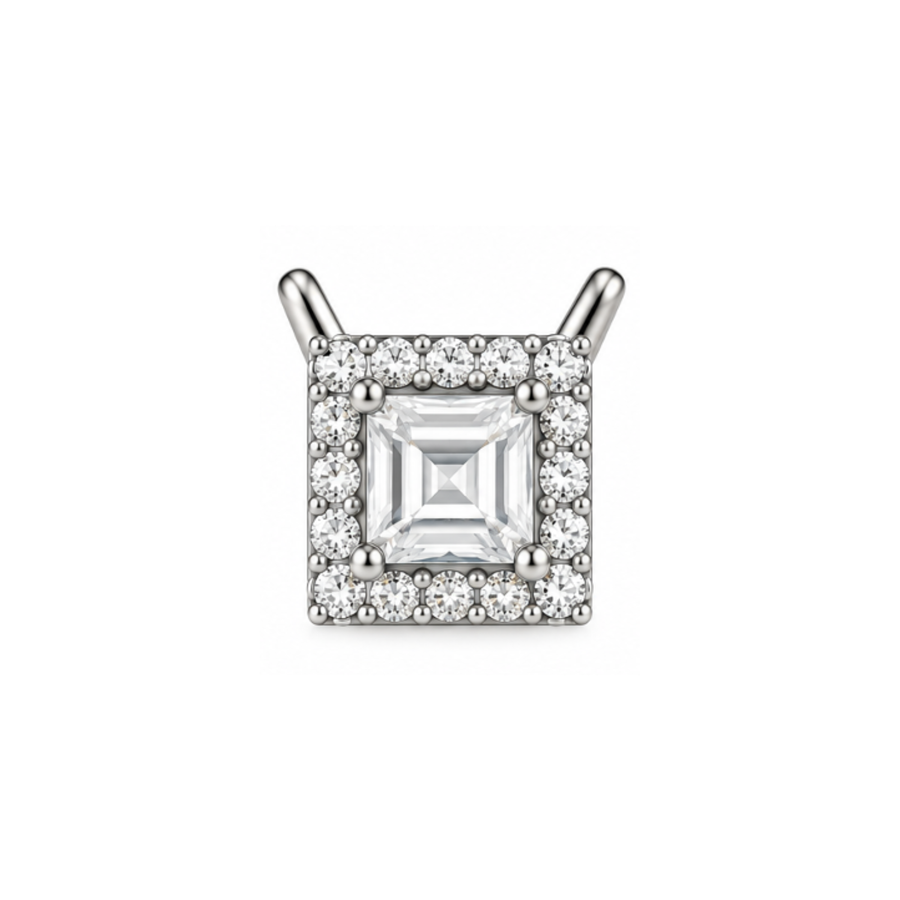 Leonora Emerald-Cut Halo Lab-Grown Diamond Pendant Silver
