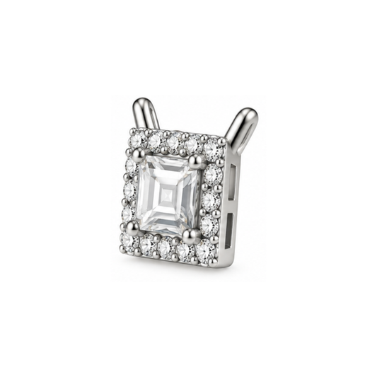 Leonora Emerald-Cut Halo Lab-Grown Diamond Pendant Silver