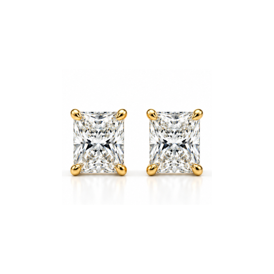 Frostline: Rectangular Solitaire Lab-Grown Diamond Stud Earrings in Gold Vermeil