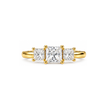 Bel Coeur: Three-Stone Princess-Cut Lab-Grown Diamond Ring in Gold Vermeil