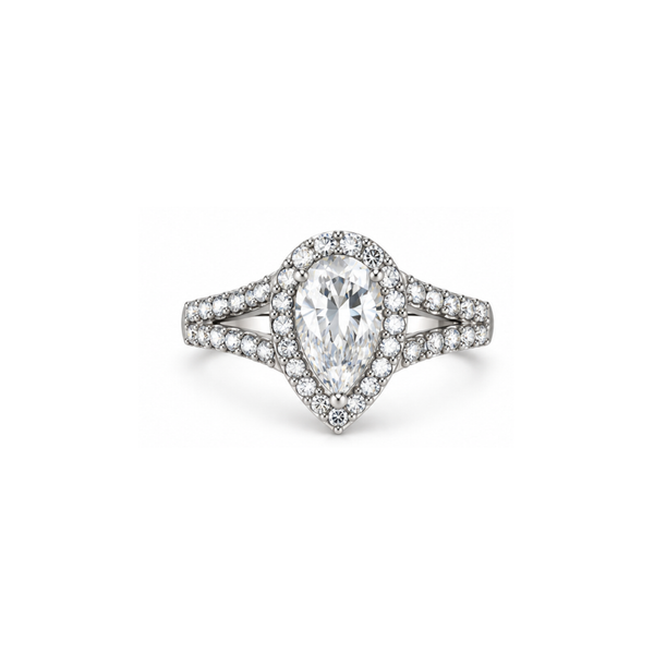 Amaranth: Pear Halo Lab-Grown Diamond Ring in 925 Sterling Silver