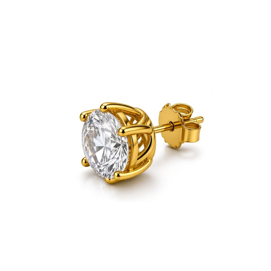 Chantilly: Six-Prong Round Solitaire Lab-Grown Diamond Stud Earrings in Gold Vermeil