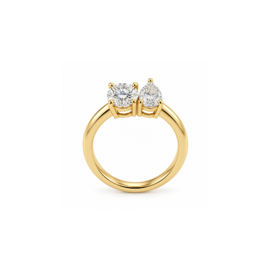 Confluence: Round & Pear Two-Stone Lab-Grown Diamond Ring in Gold Vermeil