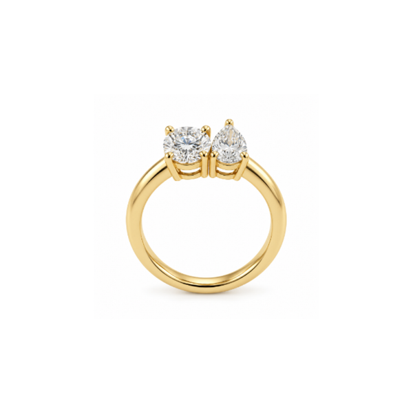 Confluence: Round & Pear Two-Stone Lab-Grown Diamond Ring in Gold Vermeil