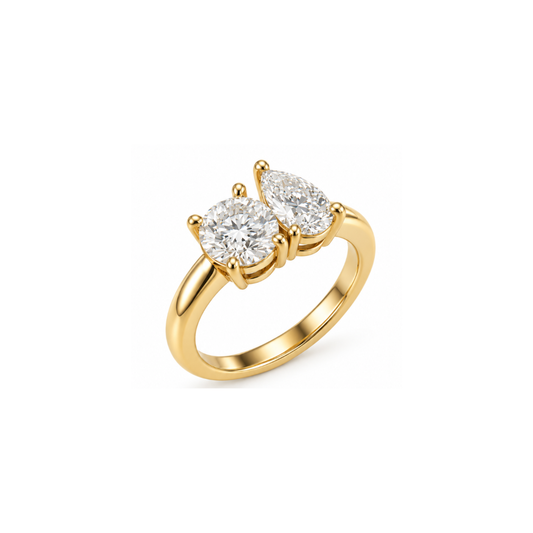 Confluence: Round & Pear Two-Stone Lab-Grown Diamond Ring in Gold Vermeil