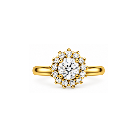 Blume: Floral Halo Lab-Grown Diamond Ring in Gold Vermeil