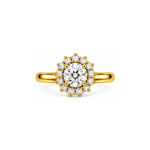Blume: Floral Halo Lab-Grown Diamond Ring in Gold Vermeil