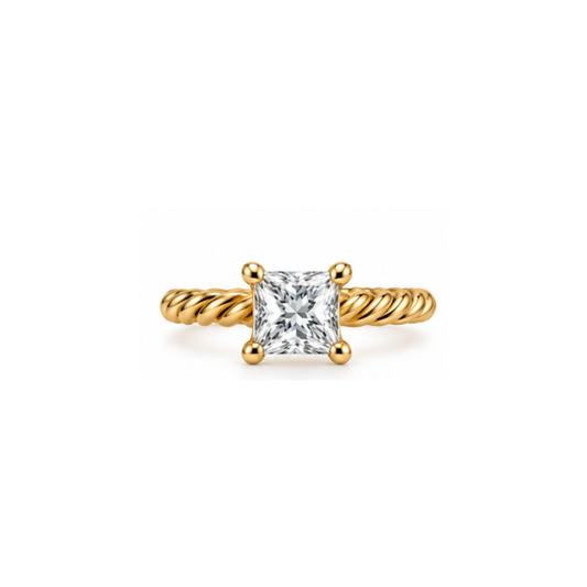 Vowen: Princess-Cut Solitaire Lab-Grown Diamond Ring in Gold Vermeil