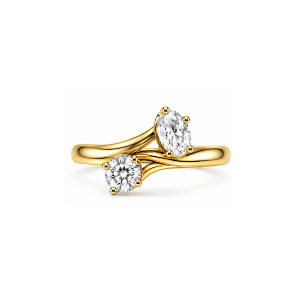 Twin Tide: Two-Stone Bypass Lab-Grown Diamond Ring in Gold Vermeil