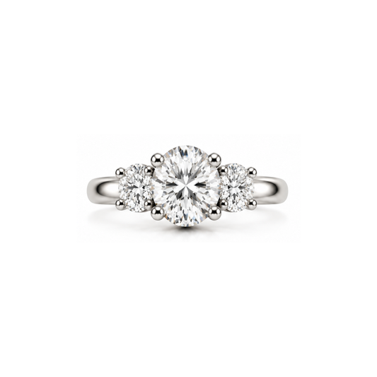 Amity: Three-Stone Oval Lab-Grown Diamond Ring in 925 Sterling Silver