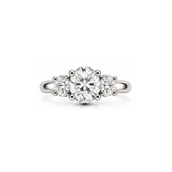 Amity: Three-Stone Oval Lab-Grown Diamond Ring in 925 Sterling Silver