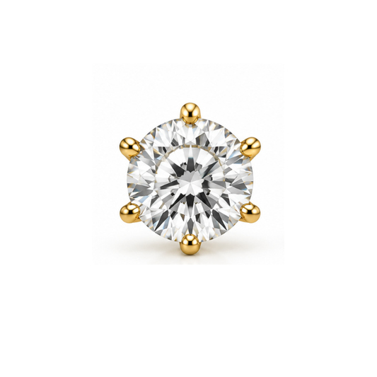 Coronet Kiss: Six-Prong Round Solitaire Lab-Grown Diamond Stud Earrings in Gold Vermeil