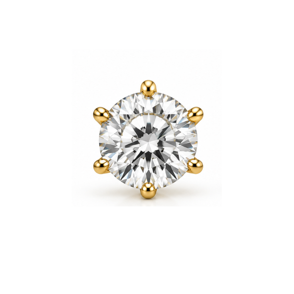 Coronet Kiss: Six-Prong Round Solitaire Lab-Grown Diamond Stud Earrings in Gold Vermeil