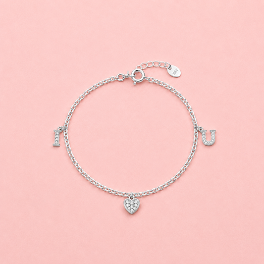 Forever: I Love You Charm Anklet in 925 Sterling Silver